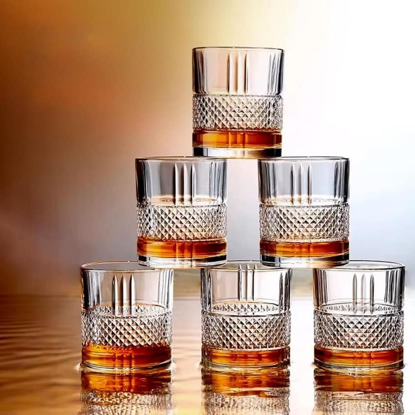 Whiskey Glasses Transparent Tumblers, Perfect for Scotch, Bourbon, Wine, Cocktails (Set of 6; 310 ml)