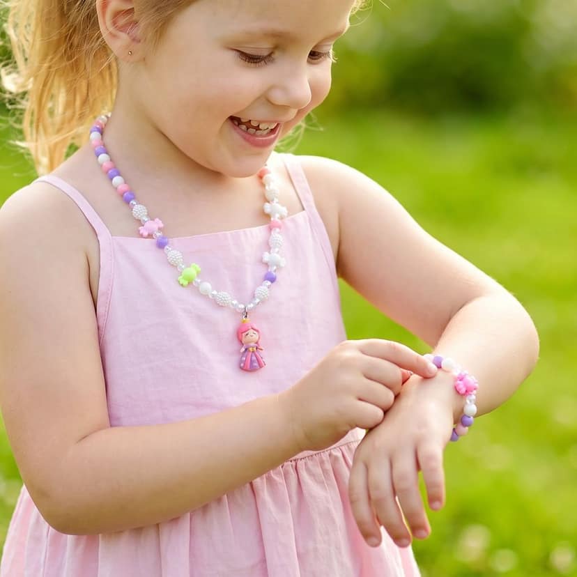 Kids Bead Necklace and Bracelet Jewellery Set with Gift Box for Dress-Up view 3