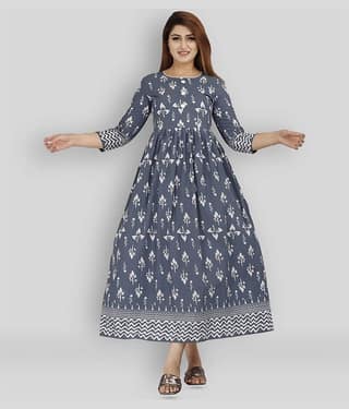 EXPORTHOUSE - Grey Cotton Women's Flared Kurti ( Pack of 1 )