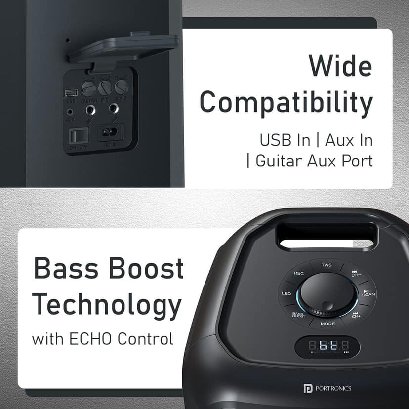 Portronics Iron Beats 5 Prime Upto 6 Hours Playtime, Wireless Karaoke UHF Mic, Bass Boost Technology, Wheeled Party Speaker view 3