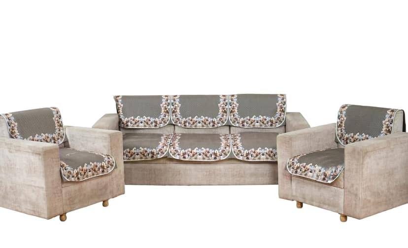 Fabricasa Modern Quilted Reversible Velvet Sofa Cover- (Mouse Colour 5 Seater)