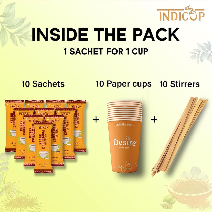 INDICUP Kesar Cardamom Tea & Lemon Tea Combo Pack - 10 Sachets view 2
