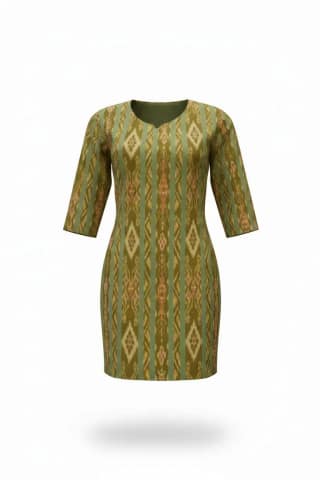 Sambalpuri Ikat Diamond Olive-Odisha Handloom Cotton Kurti