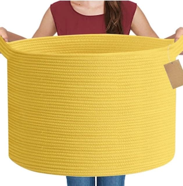 Generic Cotton Pack Of_1 14x12 Inch Storage Basket For Clothes With Out Lid (Yellow)-PID66474