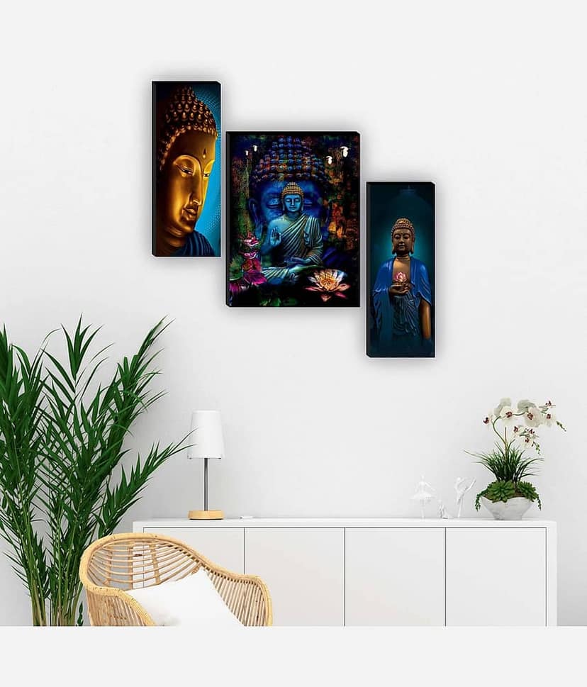 Saf Lord Gautam Buddha Ji Religious Wall Hanging Painting With Frame