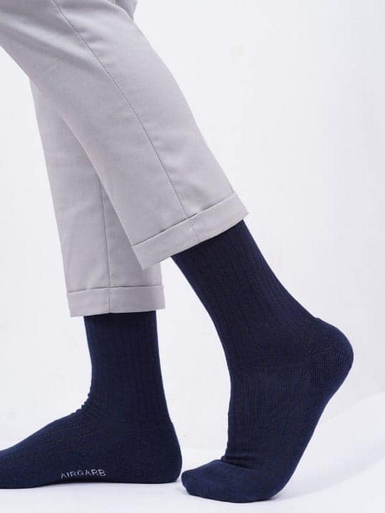 Air Garb Indulge in luxury with our premium cotton socks - Men and Women - Crew Length - Navy Blue view 3