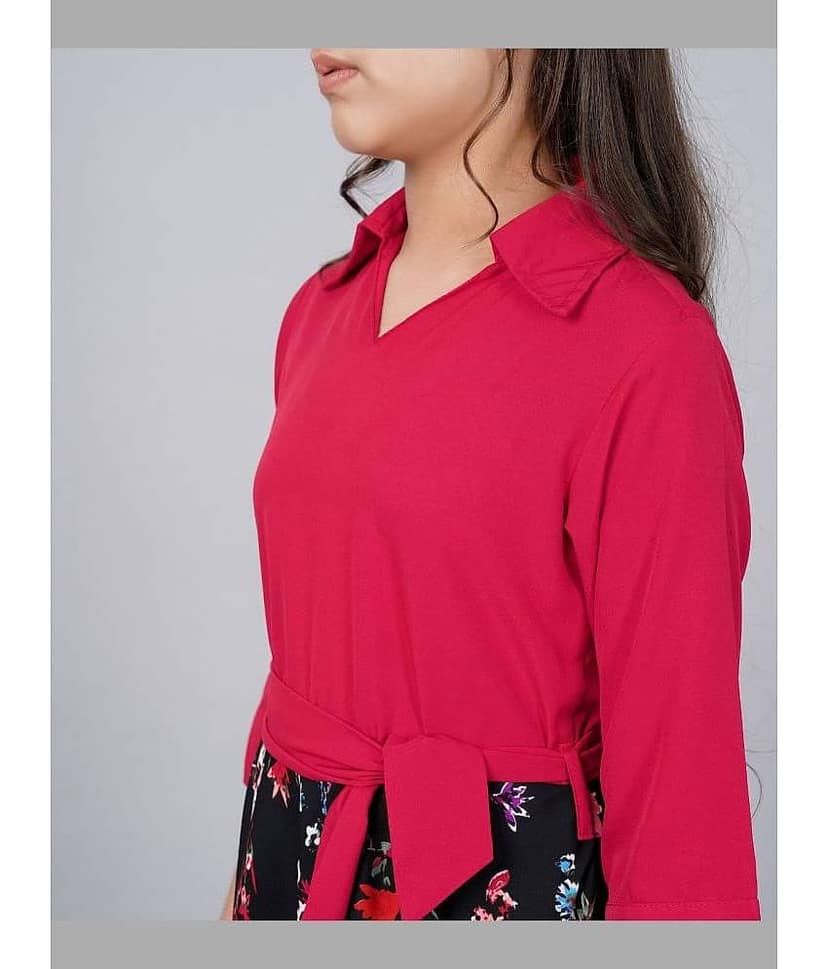 Aarya Designer Crepe Fit And Flare Dress For Girls ( Pack of 1 , Red ) view 2