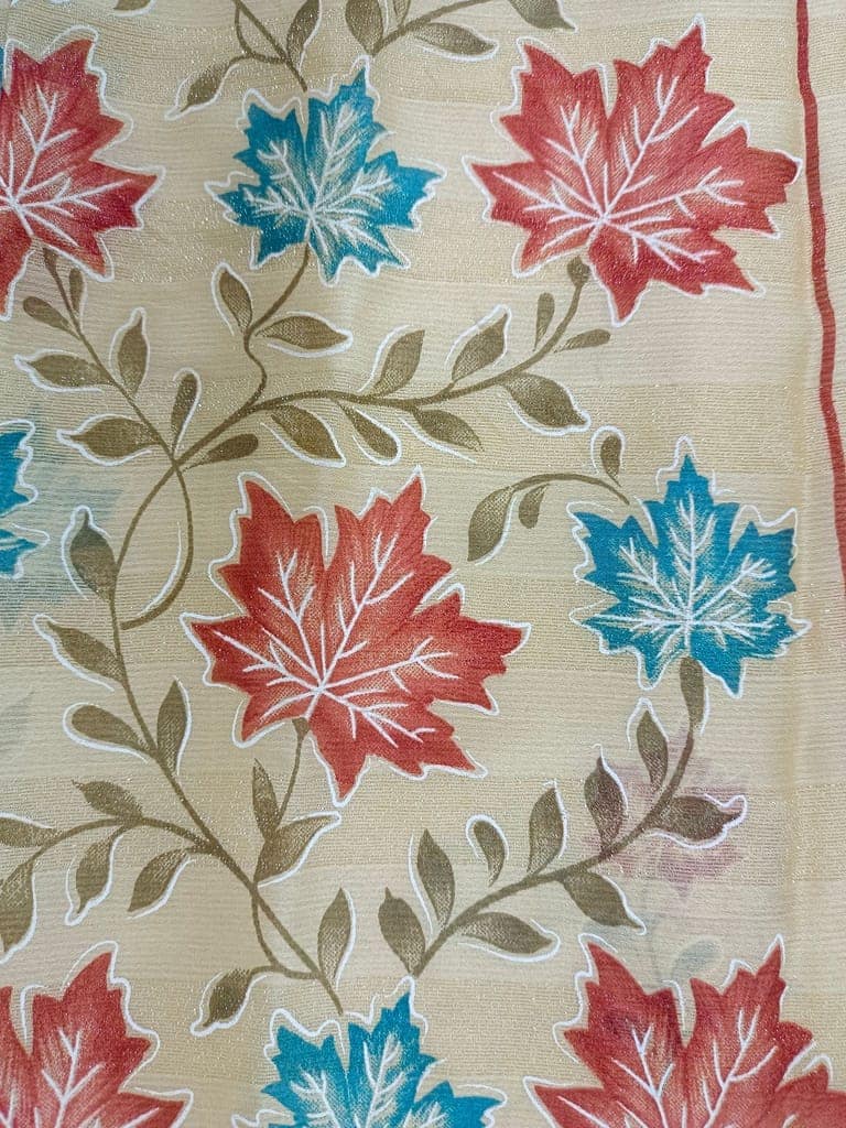 Cream and red floral printed georgette saree with blouse view 2