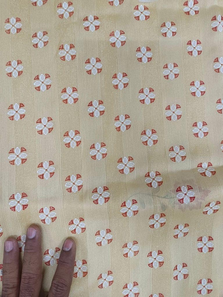 Cream and red floral printed georgette saree with blouse view 3