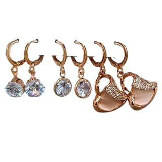 Jewelryklub Combo Of 3 Pairs Rose Gold Plated Zircon Studded AD Earrings For Girls Women Design 7