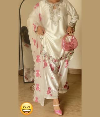 BHAGYASHRAY Women Silk Embellished Straight Kurti With Patiala Salwar ( White )