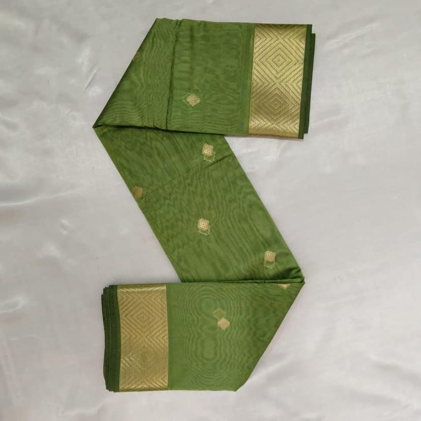 Silk Cotton Saree with Blouse - Olive Green view 4