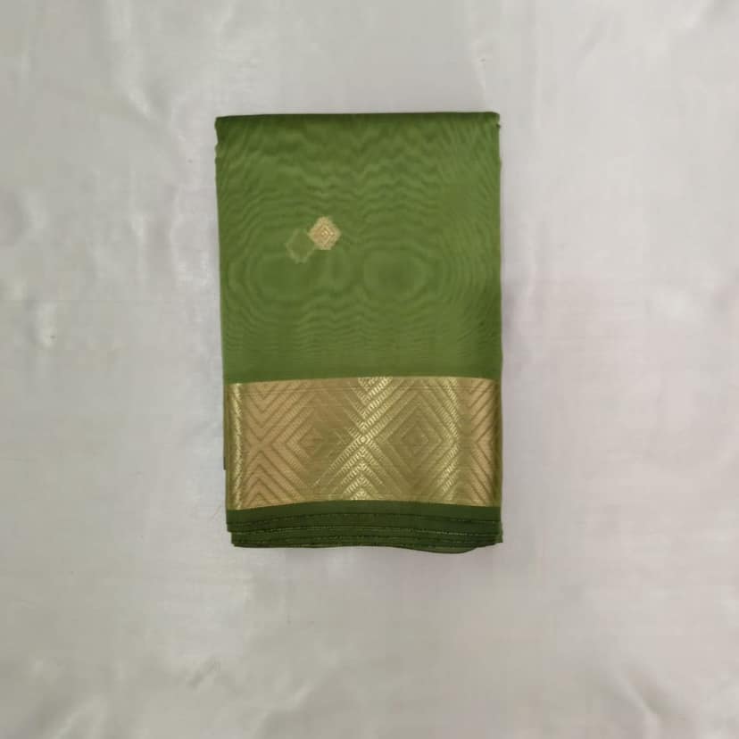 Silk Cotton Saree with Blouse - Olive Green view 5