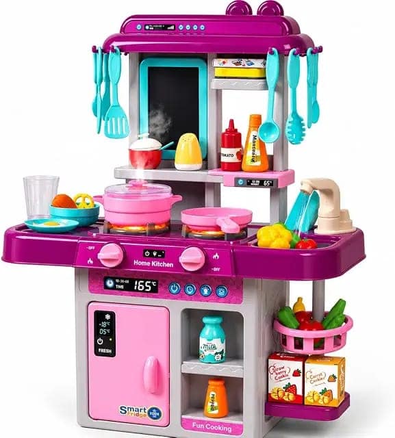 Kids Kitchen Playset with Steam & Running Water, 42 Pcs Purple view 3
