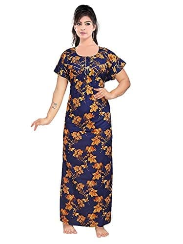 VALENCIA SLEEPWEAR Women's Pure Cotton Printed Maxi Nighty with Pocket Nightdress Night Suit Gown for Women and Girls Nightwear Female for Regular Use Nightgown Free Size view 4