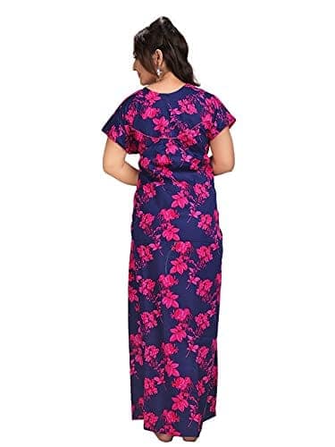VALENCIA SLEEPWEAR Women's Pure Cotton Printed Maxi Nighty with Pocket Nightdress Night Suit Gown for Women and Girls Nightwear Female for Regular Use Nightgown Free Size view 9