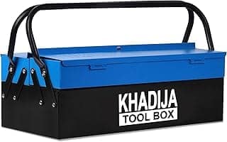 KHADIJA Metal 03 Compartment Double Handle Big Storage Professional Tool Box (BLACK BLUE)