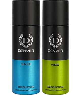 Denver Black Code Saxe & Vibe Long Lasting Deodorant Spray For Men 150 ml Each (Pack of 2)