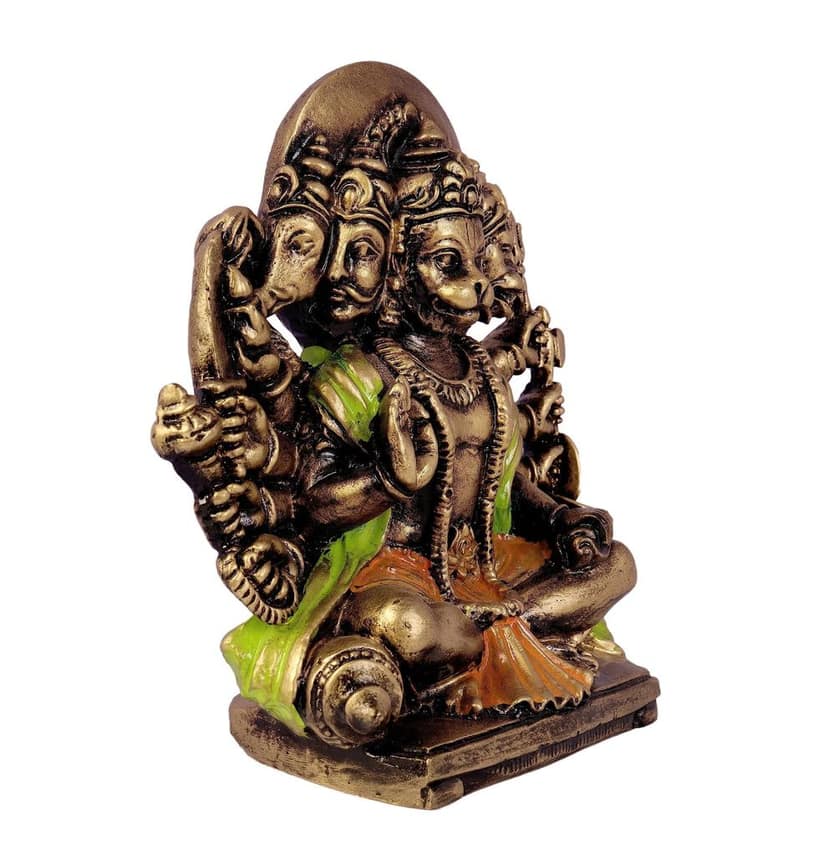 COPPERHOARD Multi Gold Colour Resin Panchmukhi Hanuman Murti Vintage Statue for Home Temple-PMH-01 view 2
