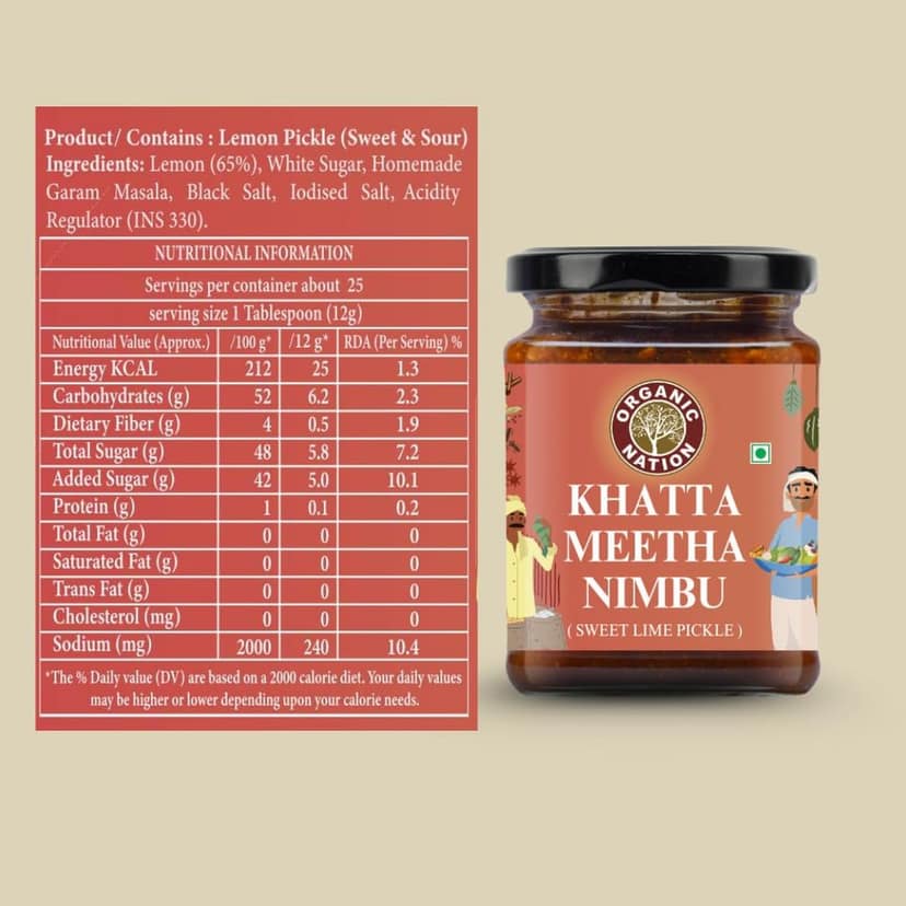 Organic Nation Sweet Lemon Pickle 300g | Khatta Meetha Nimbu Achar view 4