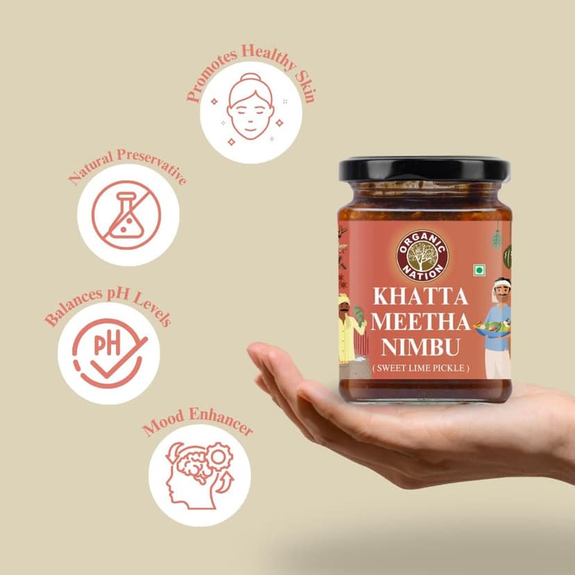Organic Nation Sweet Lemon Pickle 300g | Khatta Meetha Nimbu Achar view 5