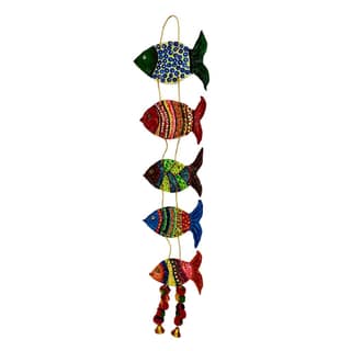 INDRICO Wall Hanging Fish Art Handmade and Hand-Painted Garden Decorative in Clay Art Work - Balcony Decoration Hanging Decorative Items for Living Room Wall D?cor for Home Clay Multi Color Pack of 1