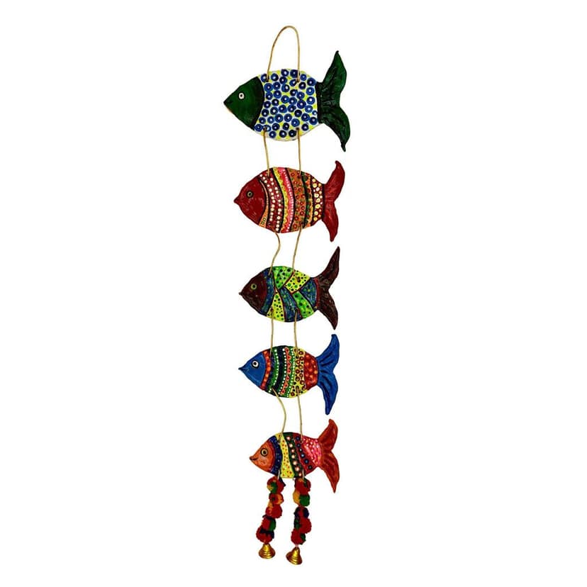 INDRICO Wall Hanging Fish Art Handmade and Hand-Painted Garden Decorative in Clay Art Work - Balcony Decoration Hanging Decorative Items for Living Room Wall D?cor for Home Clay Multi Color Pack of 1
