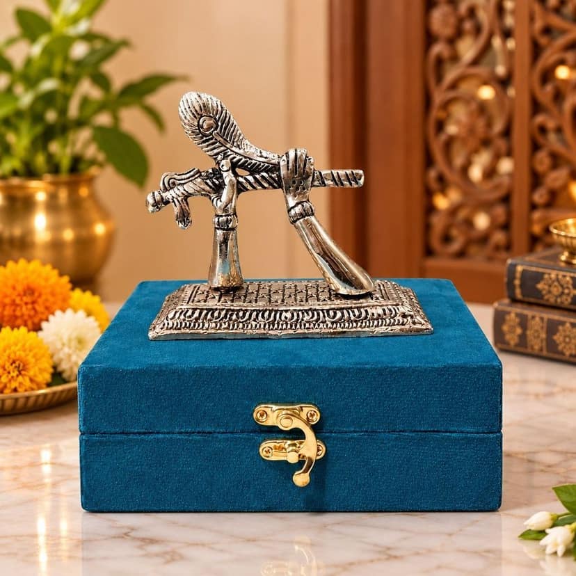Aluminium Krishna Ji Hand Holding Flute Showpiece | Lord Krishna Statue | Decorative Home Decor Idol, Height : 4 Inch (ASMAS543 S)
