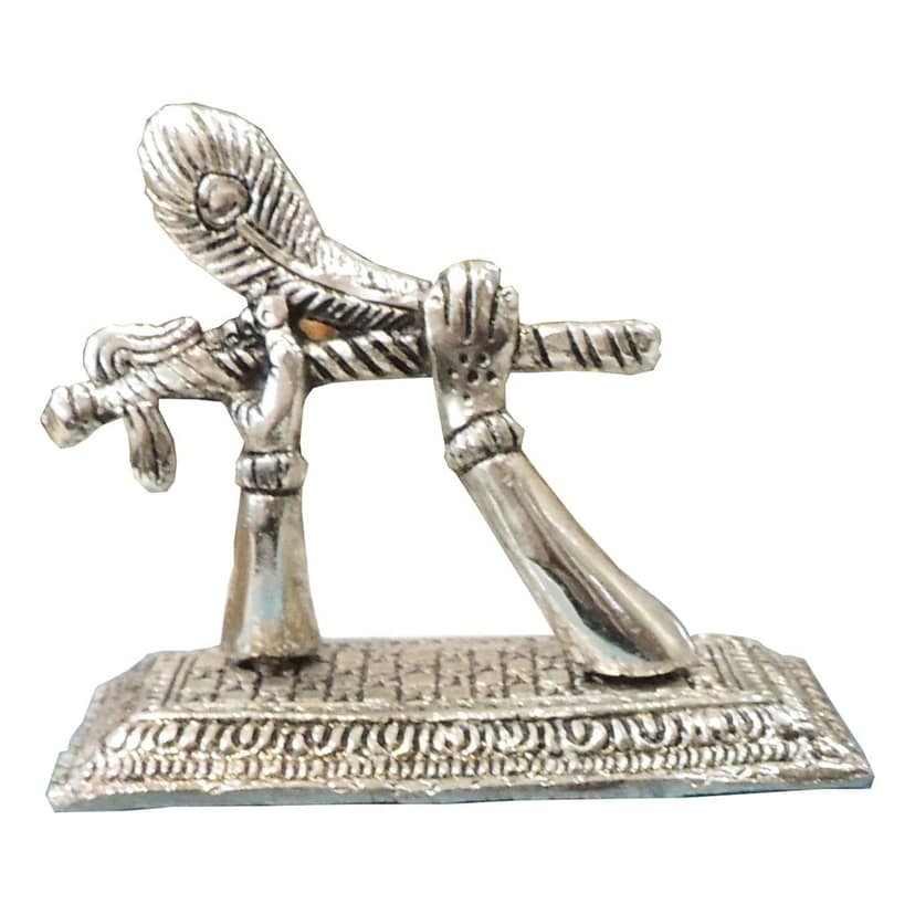 Aluminium Krishna Ji Hand Holding Flute Showpiece | Lord Krishna Statue | Decorative Home Decor Idol, Height : 4 Inch (ASMAS543 S) view 3