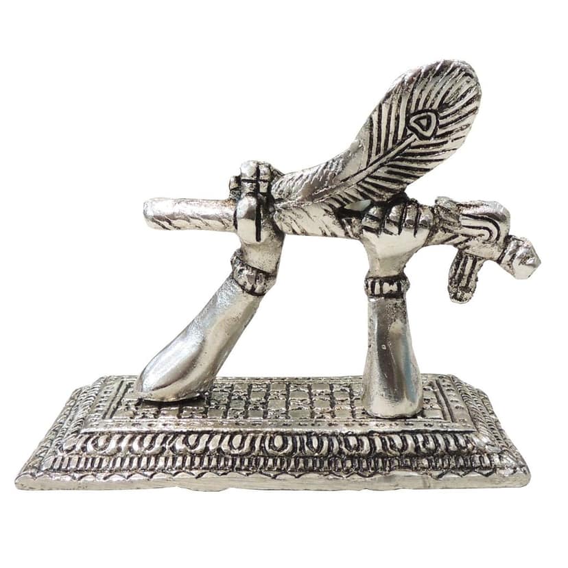 Aluminium Krishna Ji Hand Holding Flute Showpiece | Lord Krishna Statue | Decorative Home Decor Idol, Height : 4 Inch (ASMAS543 S) view 4