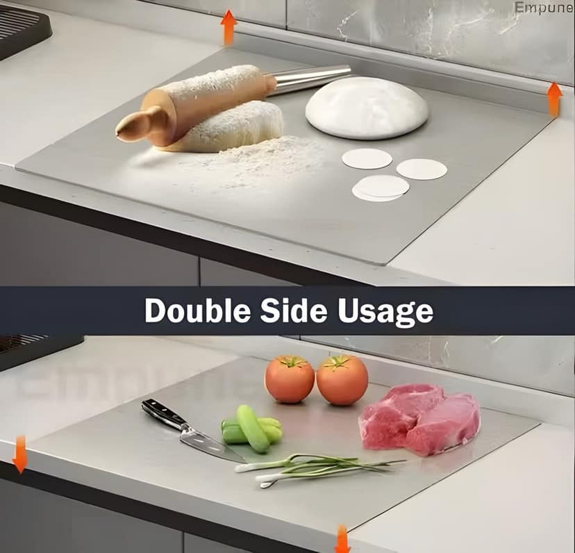 Heavy Duty Stainless Steel Chopping Cutting Pad with Rolling Pin | 35 × 31 CM Stainless Steel Cutting Board | Multipurpose Kitchen Chopping Board & Dough Rolling Board | Food Preparation Board for Cutting, Chopping & Rolling (Original) view 3