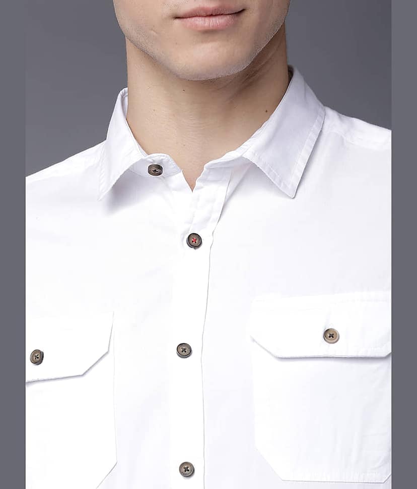 Highlander 100% Cotton Slim Fit Solids Full Sleeves Men's Casual Shirt - White ( Pack of 1 ) view 5