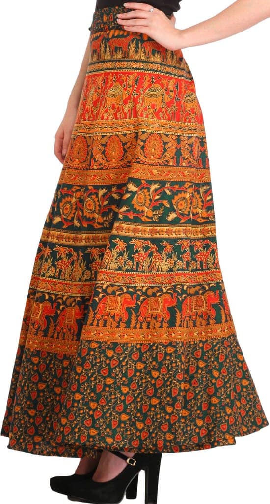 Green-Gables Wrap-Around Long Skirt from Pilkhuwa with Printed Animals view 4