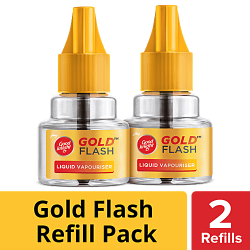 Good knight Gold Flash Liquid Vapourizer, Mosquito Repellent Refill, 45 ml each Pack of 2