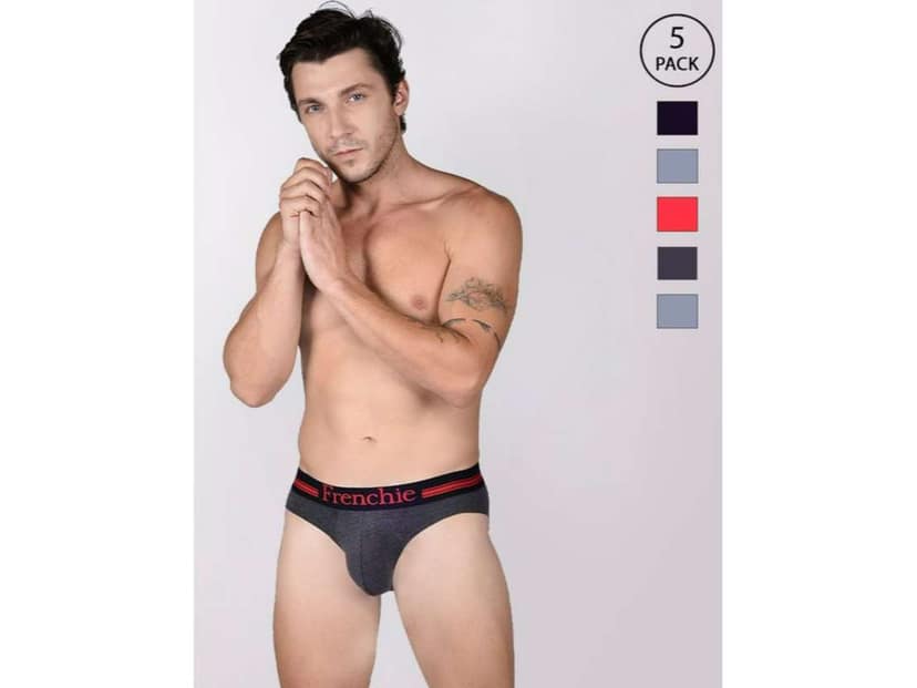 Frenchie Casuals 4001 Men Solid Cotton Briefs in Assorted Colours Pack of 5 - L