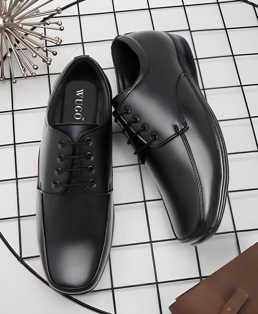 WUGO::Latest Classic Black Derby Formal Shoes for Men & Boys | Trendy Lace-Up Office Wear Footwear | Premium Comfort Corporate Shoes view 5