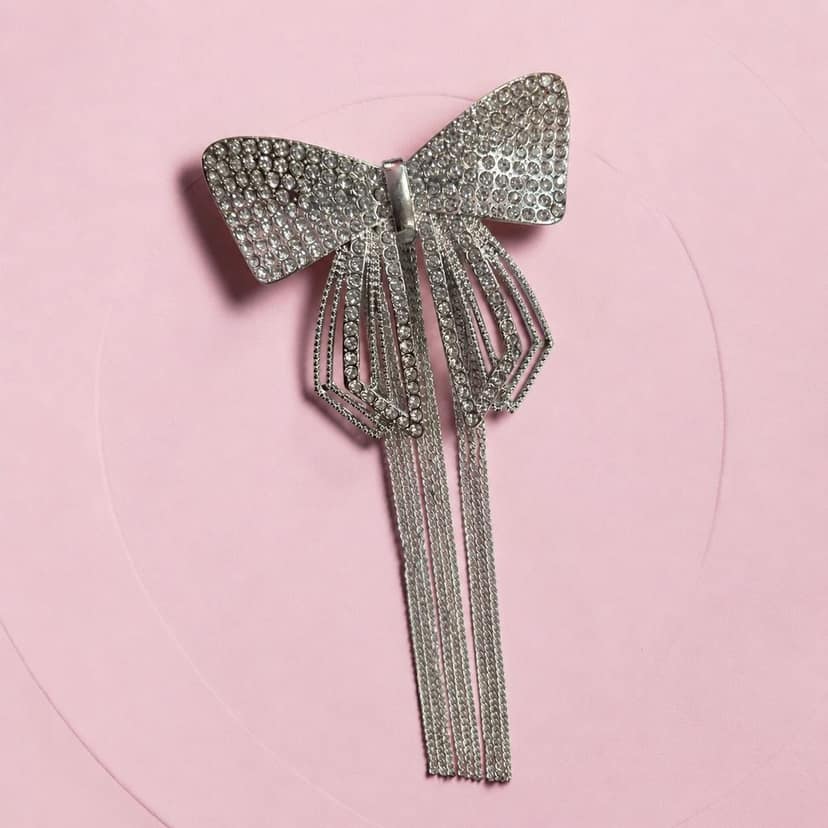 Blubby Premium Silver Rhinestone Bow Hair Claw view 2