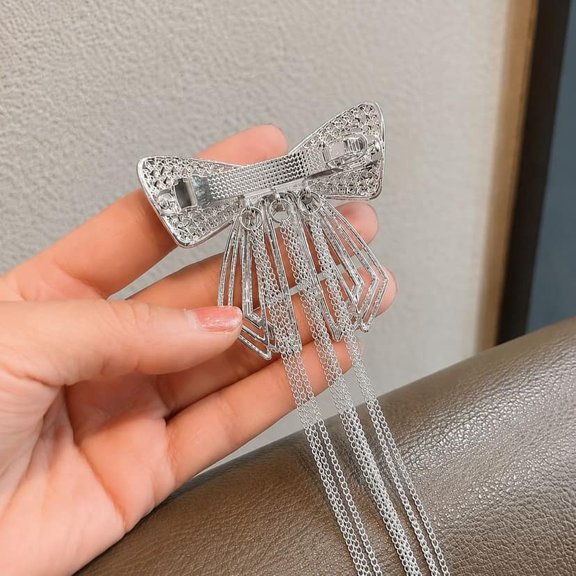 Blubby Premium Silver Rhinestone Bow Hair Claw view 3
