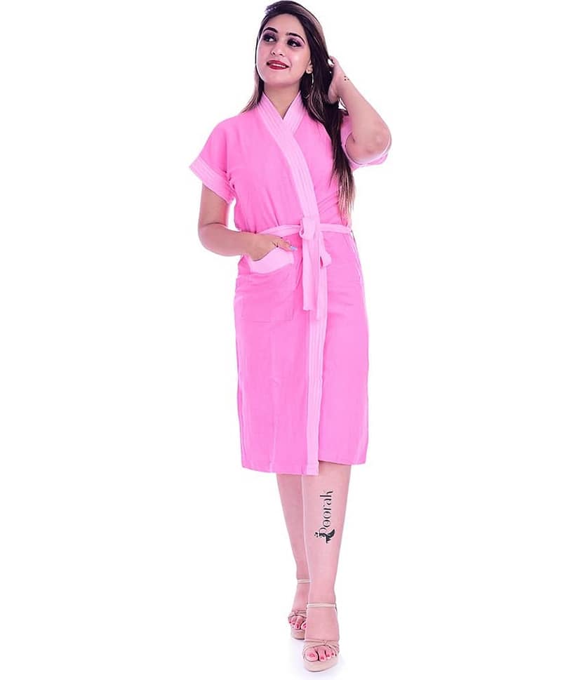 Poorak Pink Free Size Bathrobe ( Pack of 1 )