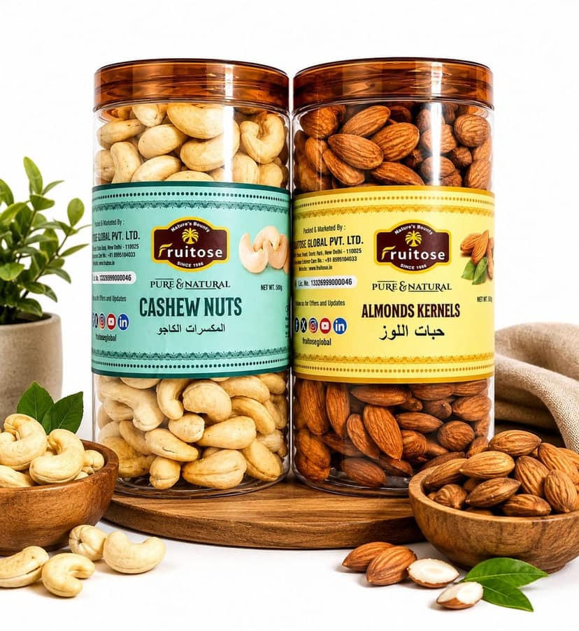 Fruitose Global Pvt. Ltd. Pure & Natural Cashew Nuts & Almonds Kernels 500g Each (Pack of 2)