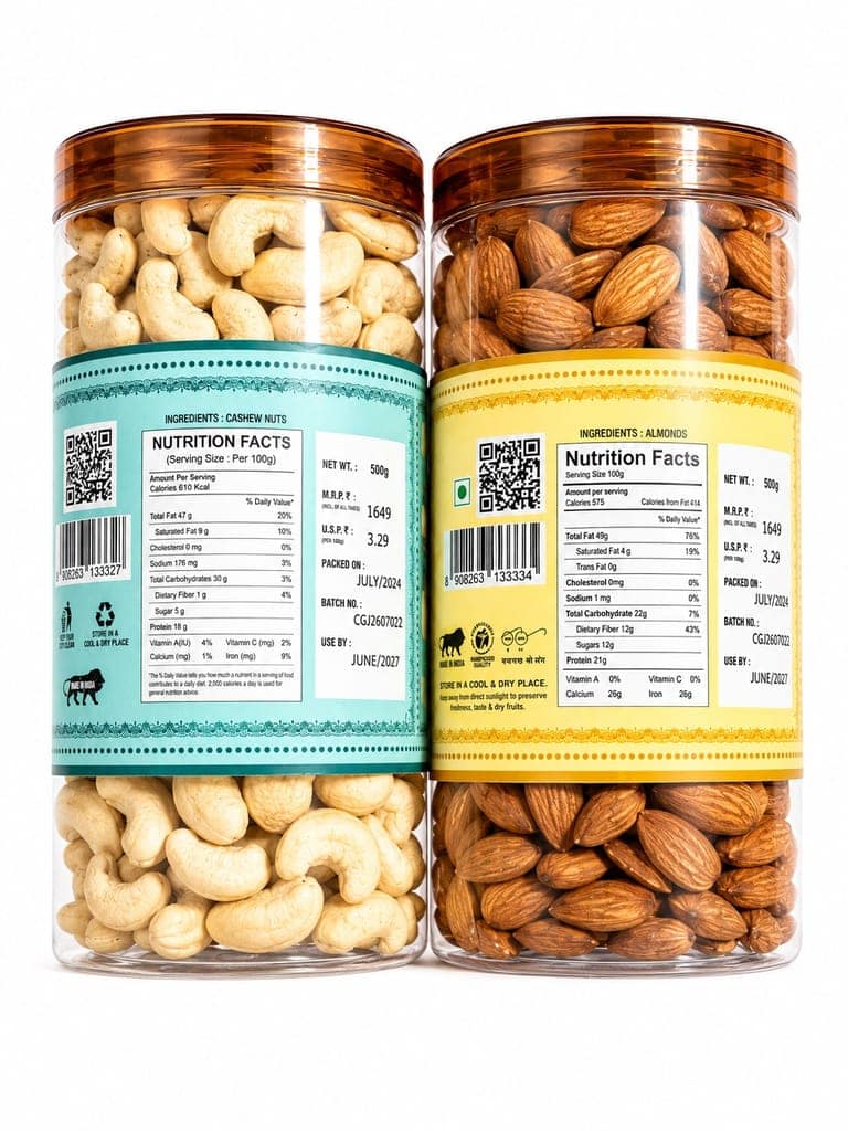 Fruitose Global Pvt. Ltd. Pure & Natural Cashew Nuts & Almonds Kernels 500g Each (Pack of 2) view 4