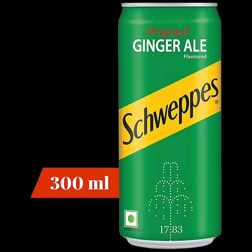Schweppes Original Ginger Ale Flavoured Soft Drink - Refreshing Taste & Delicious Flavour, 300 Ml Can
