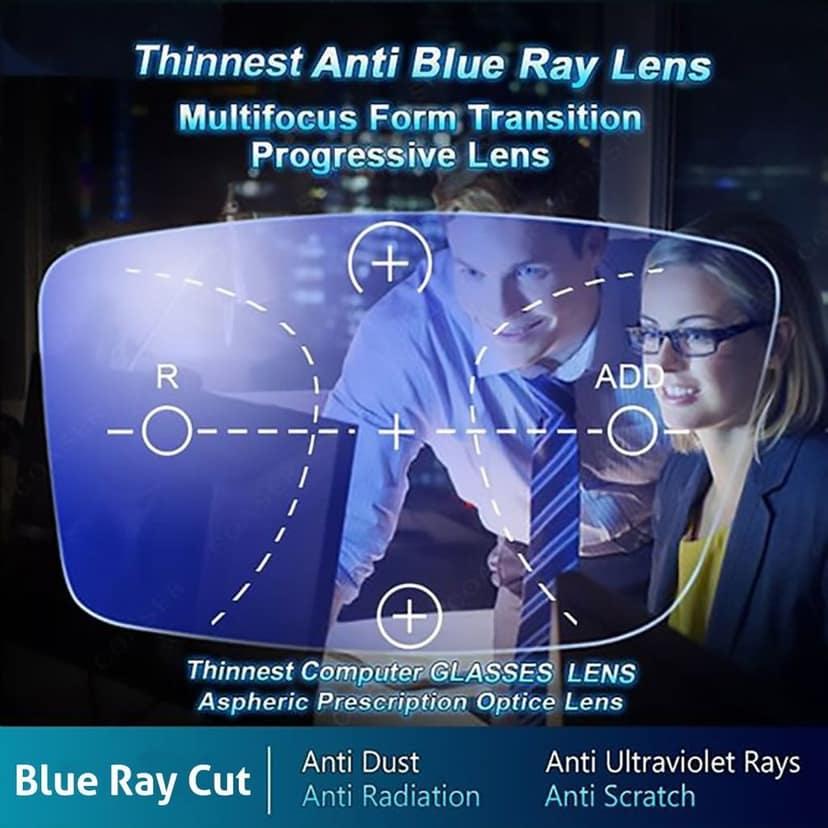Hrinkar Blue Cut +1.00 Progressive Reading Glasses for Men and Women with Anti Glare Lens | Black & Grey | HRPRO15-BK-GRY-100 view 2
