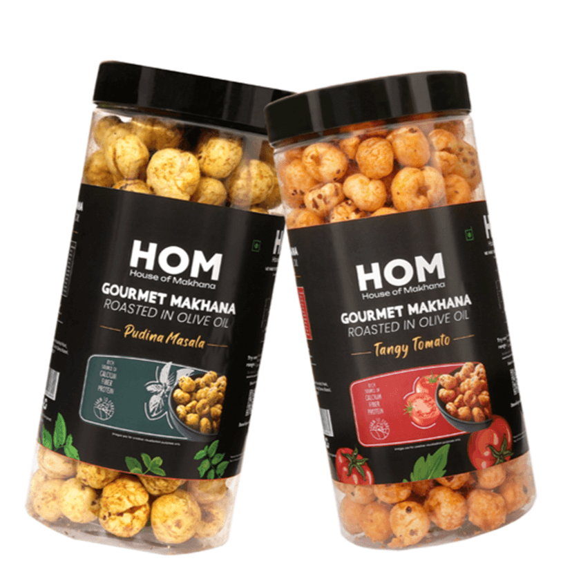 GOURMET MAKHANA Roasted in Olive Oil | Flavors Tangy Tomato & Pudina Masala | Combo Of 2, 65g Each. - 130 gm