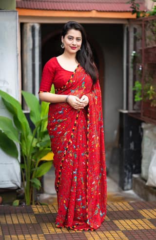Warli Printed Georgette Saree with Blouse