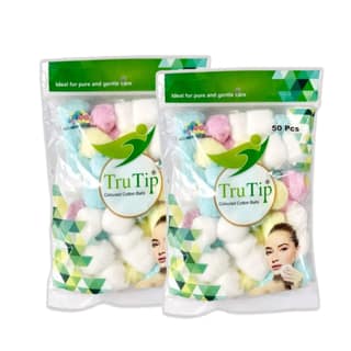 2 Packs of Tru Tip Colored Cotton Balls, AZO Free, Ideal for Pure and Gentle Care (50 pcs each pack)