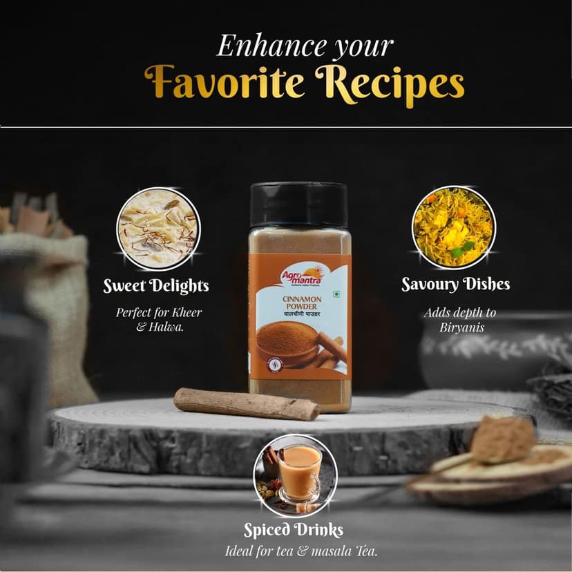 Agro Mantra Cinnamon Powder/dalchini 100g | Rich & Aromatic | Sourced from Kerala | Perfect for Baking, Chai, Biryani & Desserts | Finely Ground for Seamless Blending | Fresh & Preservative-Free view 9