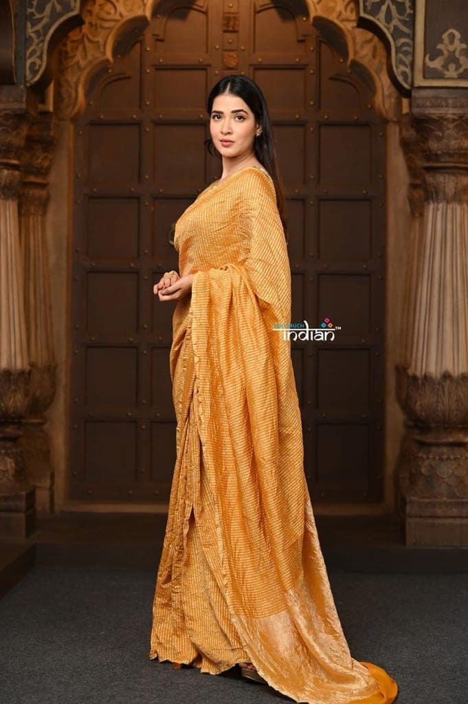 Parampara ~ Golden Earth ~ Munga Silk Saree in Deep Yellow with Subtle Stripes view 2