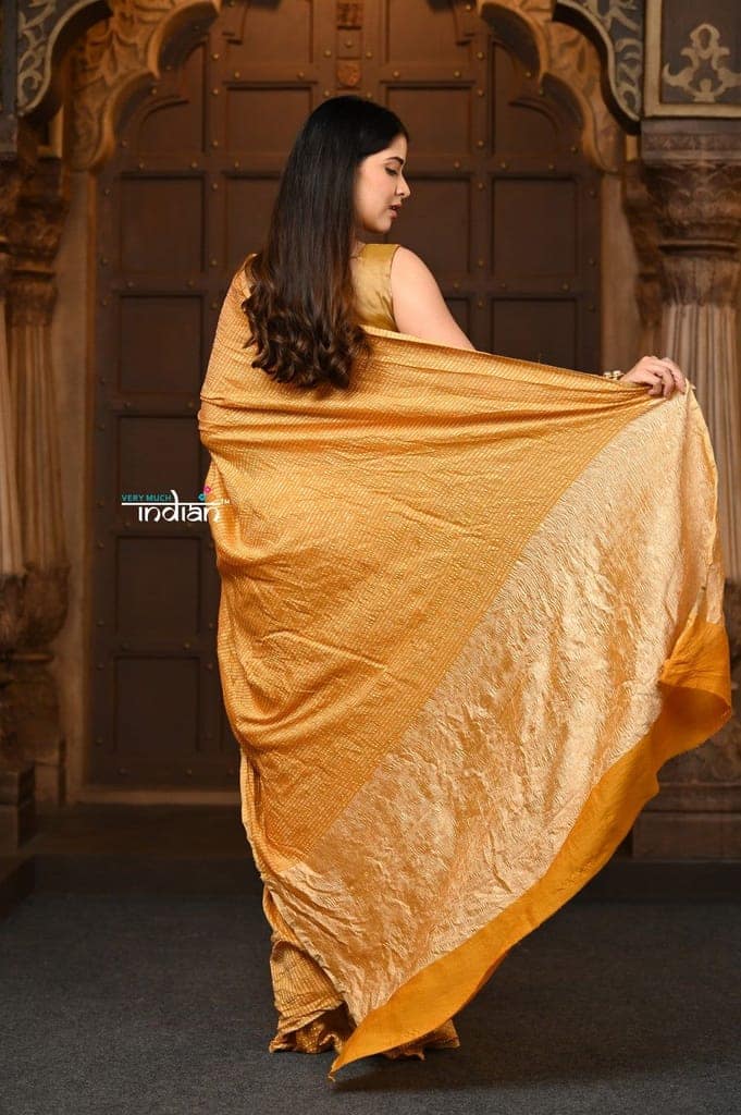 Parampara ~ Golden Earth ~ Munga Silk Saree in Deep Yellow with Subtle Stripes view 3