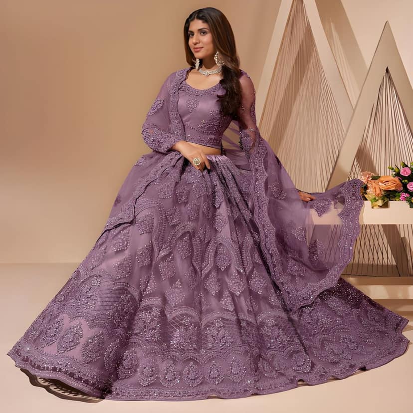 Elegant Thread Embroidery Semi-Stitched Lehenga | Unstitched Blouse with Inner Fabric | Stitched Dupatta | Festive Collection (Original)